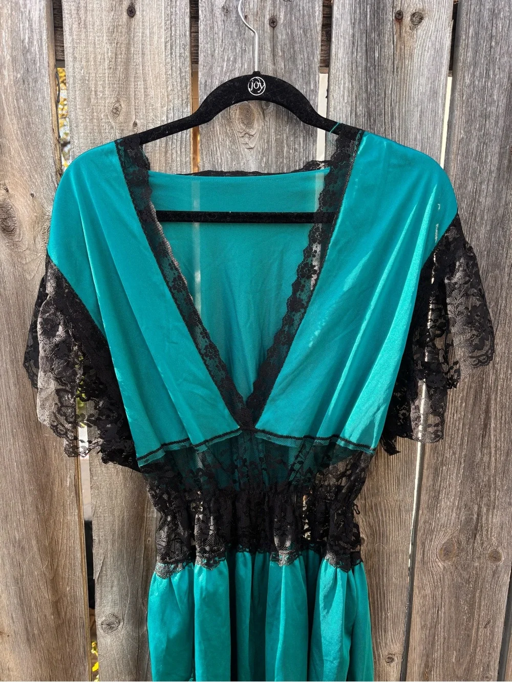 Vintage Women’s Lady Cameo Teal Satin & Black Lace Playsuit - Picture 3 of 6